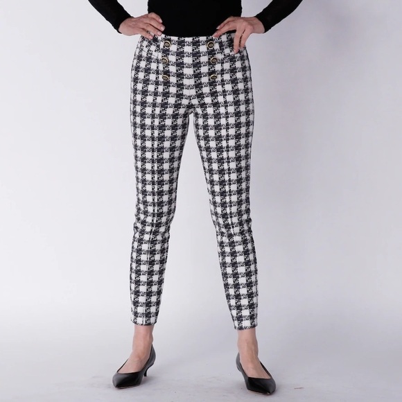 Everyday Jones Faux Suede Tweed Black and White Checkered Women's Pants, Small - Picture 1 of 11